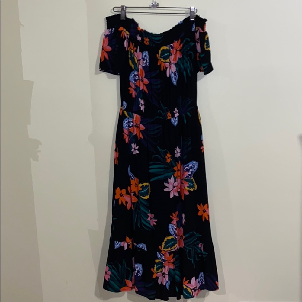 Black Patterned Strapless Dress